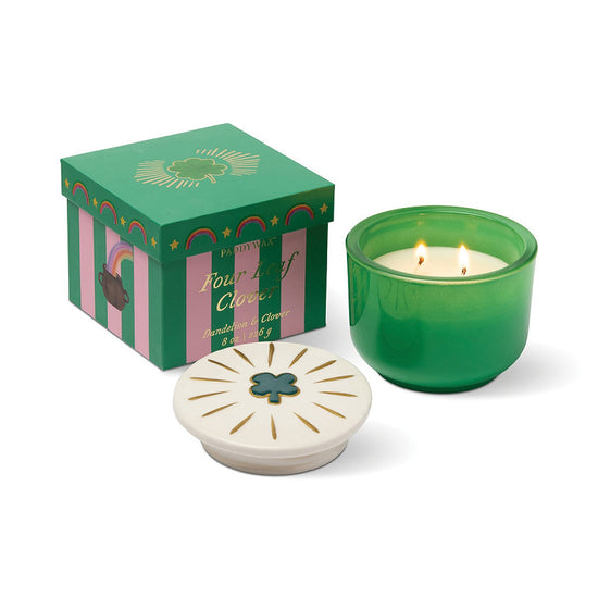 Charmed 8oz/226g Green Four Leaf Clover Candle - Dandelion & Clover